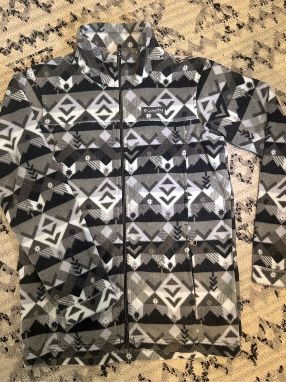 Columbia Youth Large (14/16) Black Gray White Geo-Print Fleece Jacket